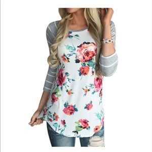 Flower shirt with striped sleeves